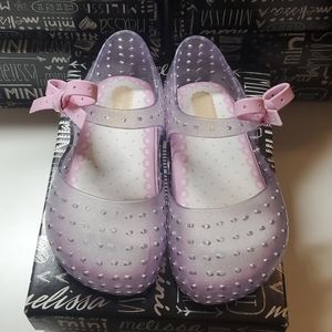 Mini Melissa clear sparkly with pink bow 8T EUC